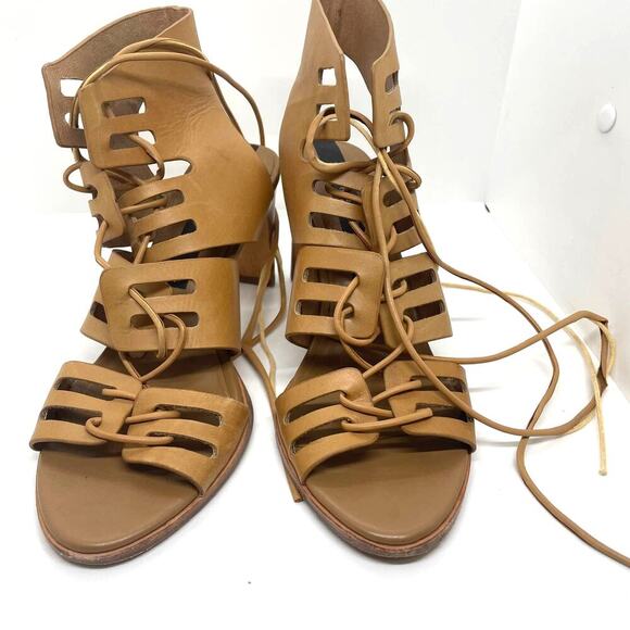 Matt Bernson Miro Heel Sandal Tan Leather Lace-up Front Closure size 9 - Picture 6 of 11